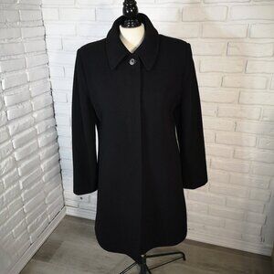 Braemar Ladies Black Lined Button Closure Pure Virgin Wool Coat
